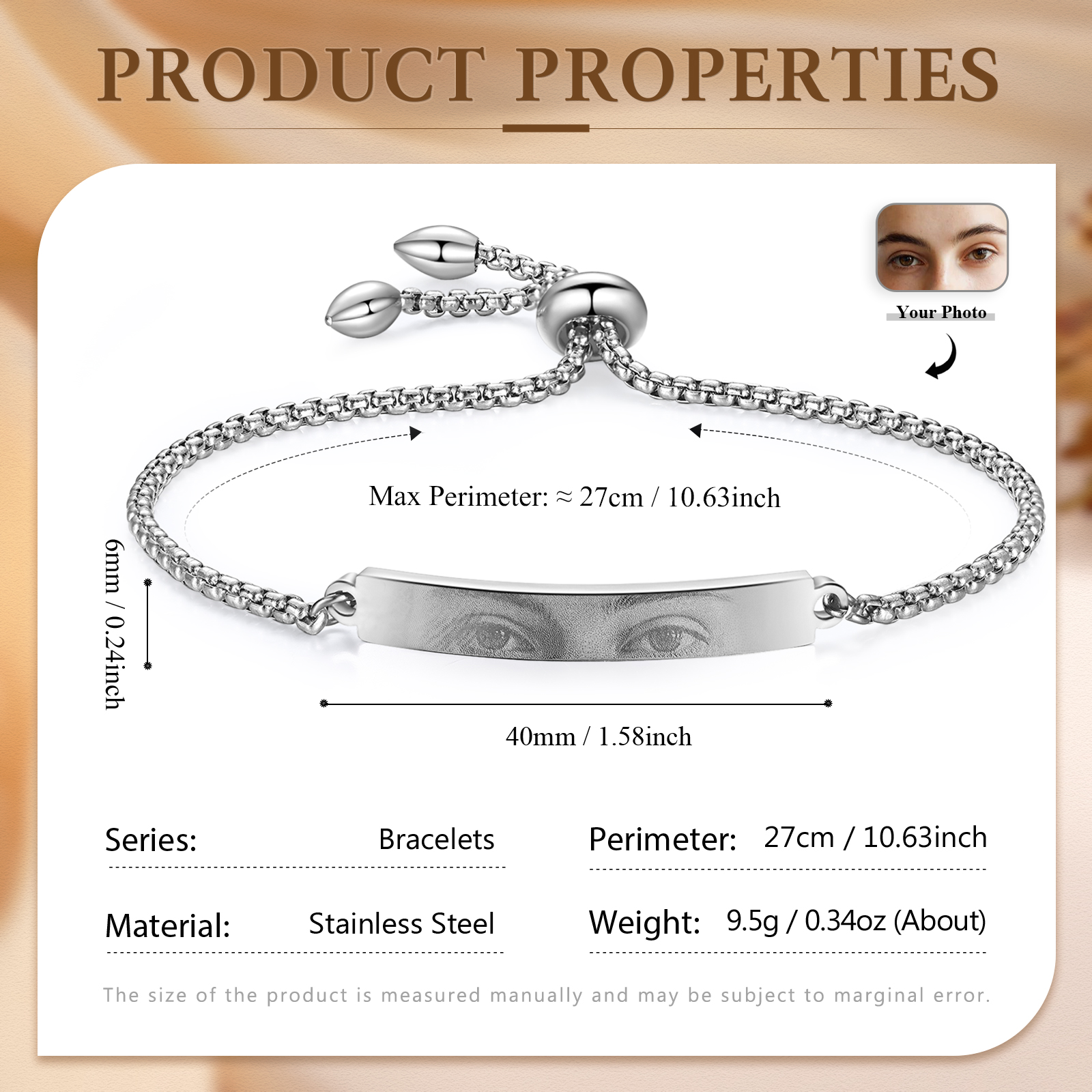 Personalised Women's Bracelet with Eye Photo - Custom Jewelry Gift for Wife/Sister/Daughter | Jessemade