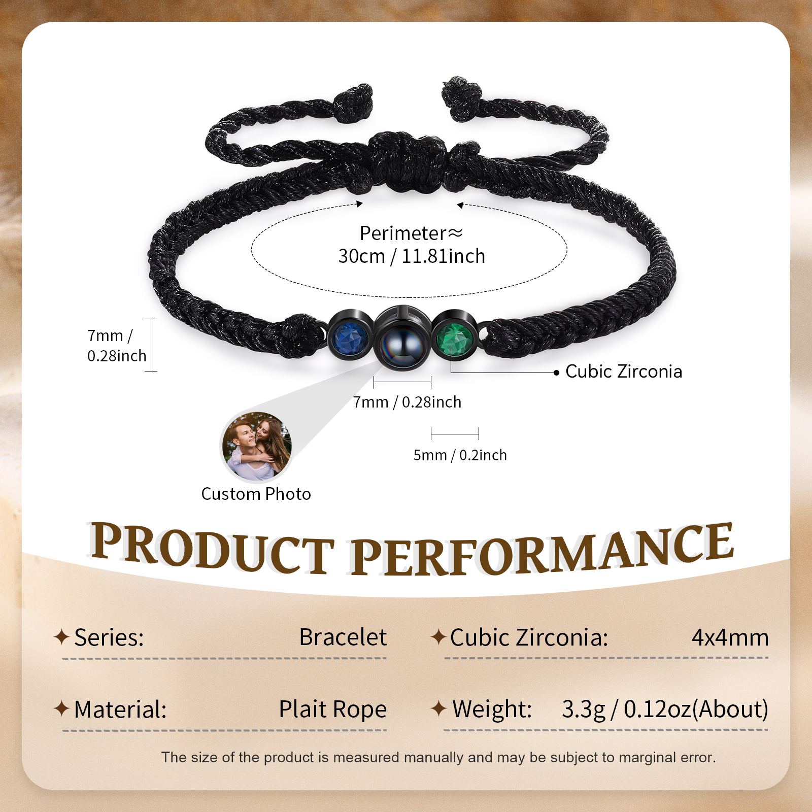 Personalised Photo Projection Bracelet Adjustable Braided Rope Bracelet 2 Birthstones A Heartfelt Gift for Her/Him | Jessemade