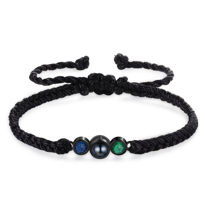 Personalised Photo Projection Bracelet Adjustable Braided Rope Bracelet 2 Birthstones A Heartfelt Gift for Her/Him | Jessemade