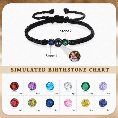 Personalised Photo Projection Bracelet Adjustable Braided Rope Bracelet 2 Birthstones A Heartfelt Gift for Her/Him | Jessemade