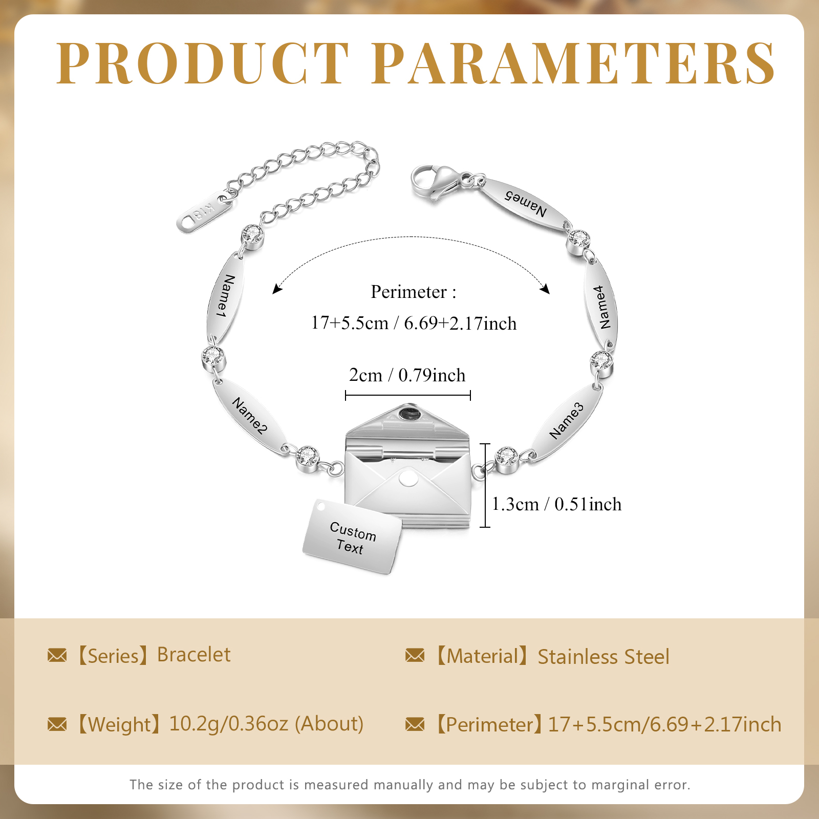 Personalised Bracelet with Custom 1-5 Names and 1 Text - "Love Is Eternal" Envelope Design, Valentine’s Day Gifts for Couple | Jessemade