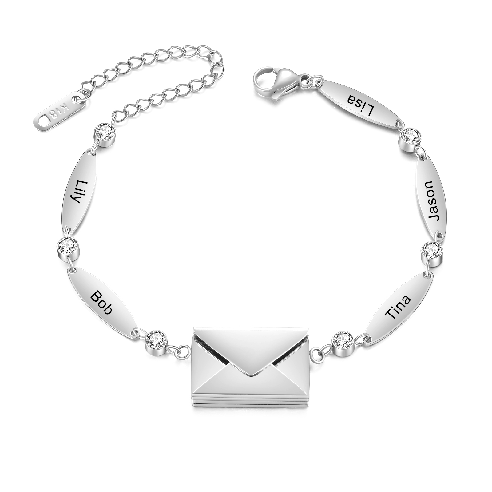 Personalised Bracelet with Custom 1-5 Names and 1 Text - "Love Is Eternal" Envelope Design, Valentine’s Day Gifts for Couple | Jessemade