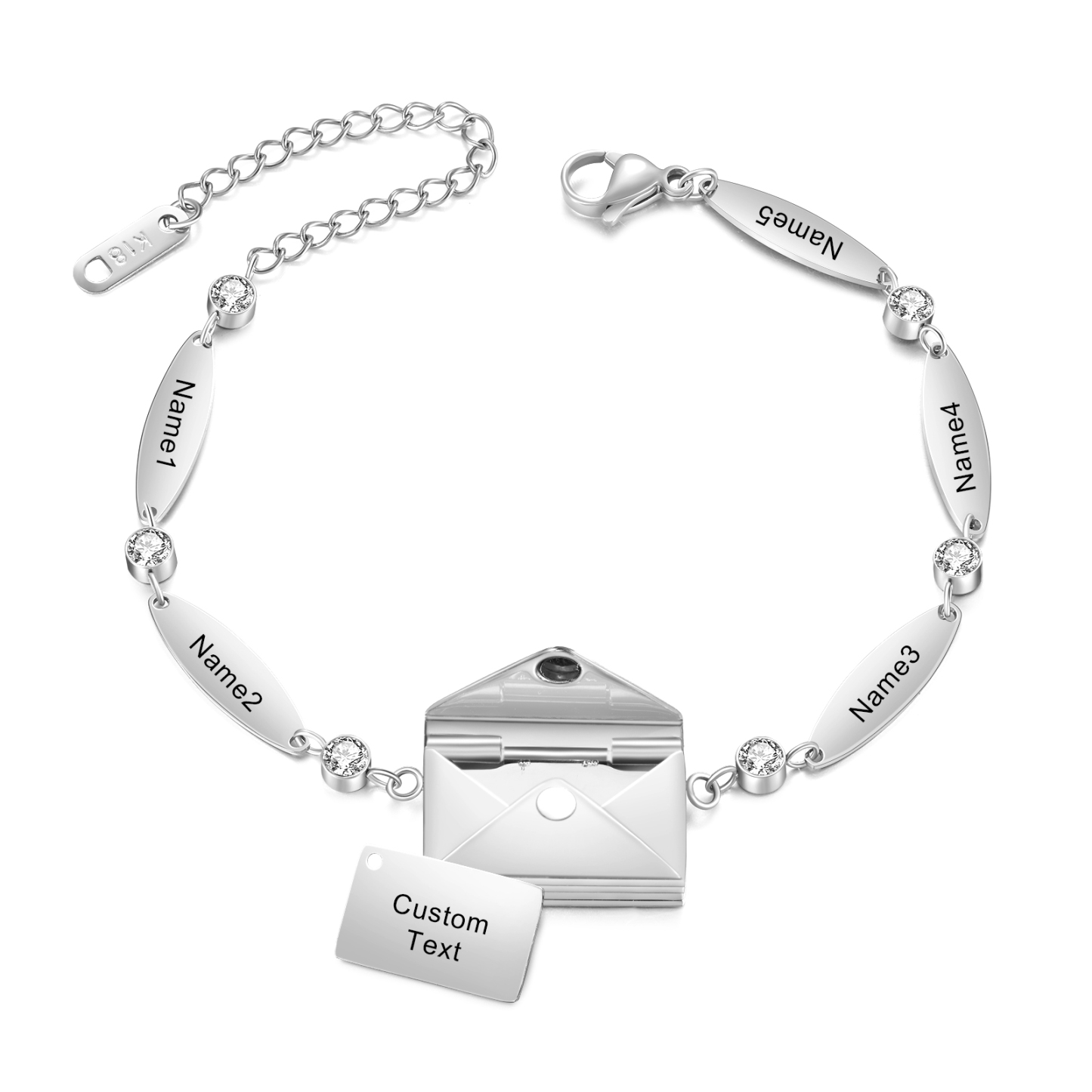 Personalised Bracelet with Custom 1-5 Names and 1 Text - "Love Is Eternal" Envelope Design, Valentine’s Day Gifts for Couple | Jessemade