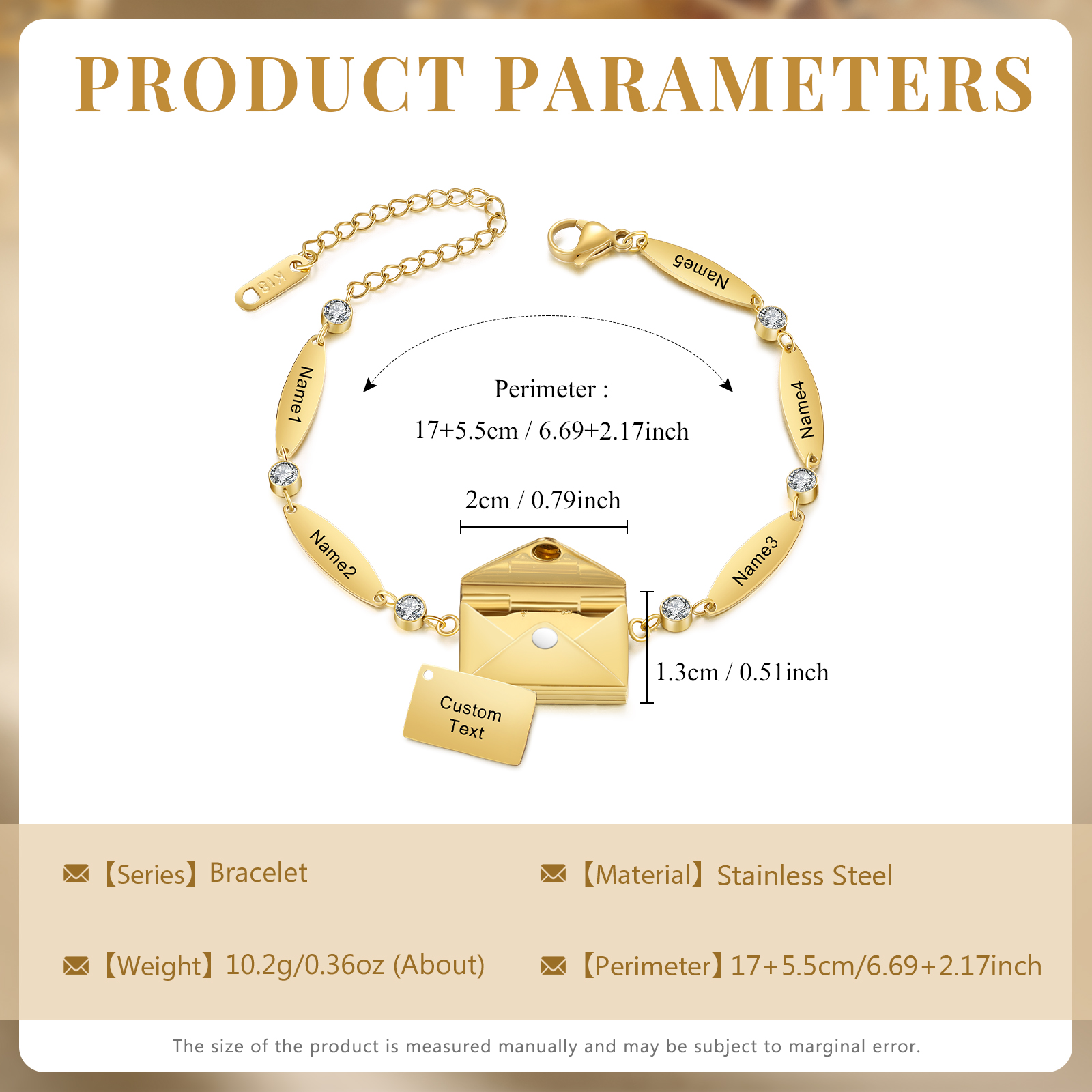 Personalised Bracelet with Custom 1-5 Names and 1 Text - "Love Is Eternal" Envelope Design, Valentine’s Day Gifts for Couple | Jessemade