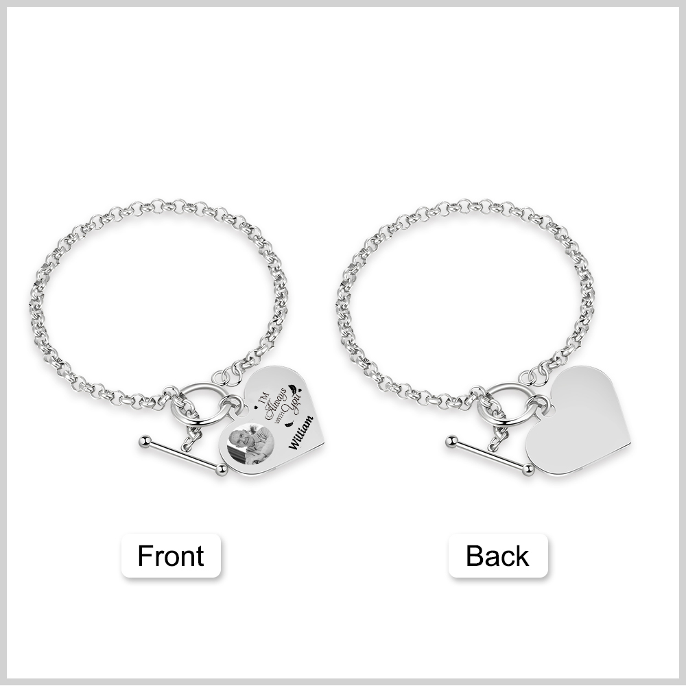 Personalised Memorial Bracelet –Custom Photo and Name Stainless Steel Bracelet- "I'm always with you" | Jessemade