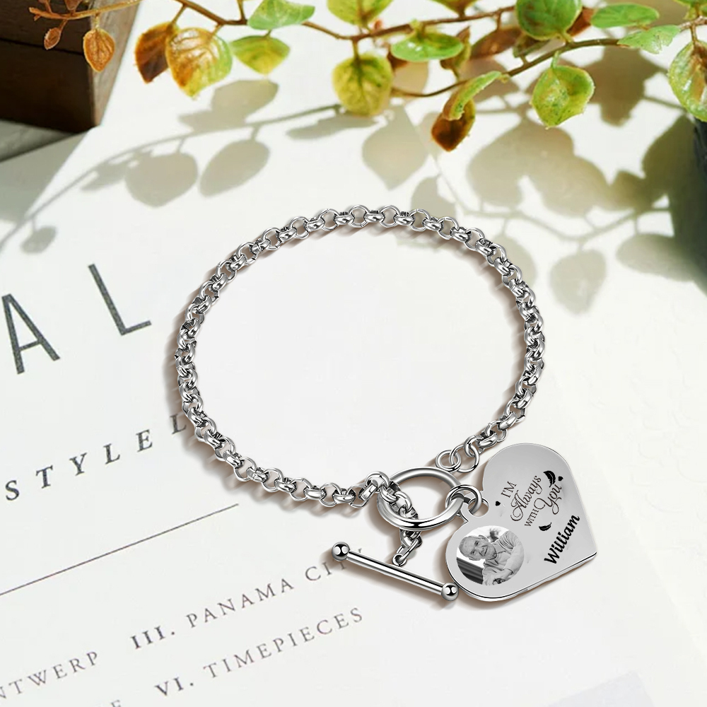 Personalised Memorial Bracelet –Custom Photo and Name Stainless Steel Bracelet- "I'm always with you" | Jessemade