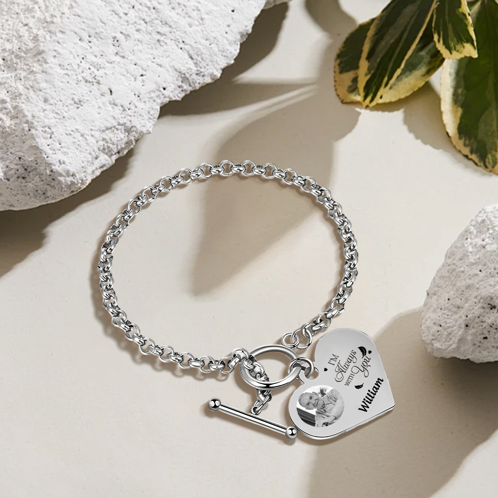 Personalised Memorial Bracelet –Custom Photo and Name Stainless Steel Bracelet- "I'm always with you" | Jessemade