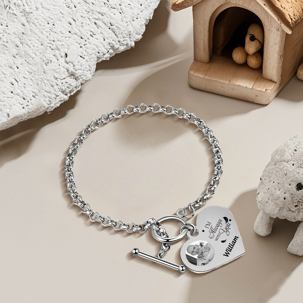 Personalised Memorial Bracelet –Custom Photo and Name Stainless Steel Bracelet- "I'm always with you" | Jessemade