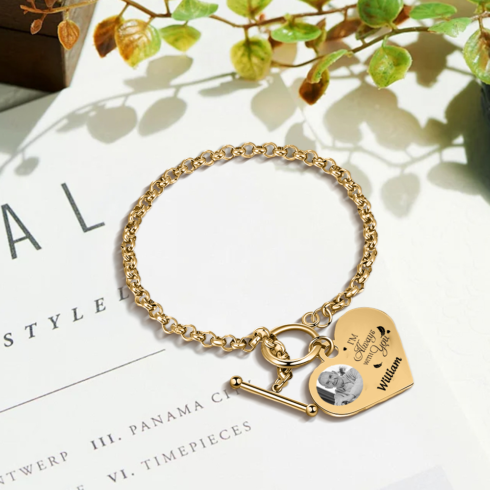 Personalised Memorial Bracelet –Custom Photo and Name Stainless Steel Bracelet- "I'm always with you" | Jessemade
