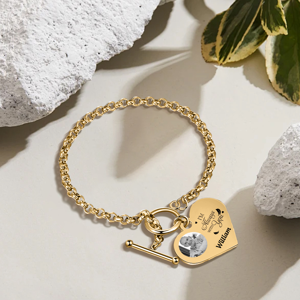 Personalised Memorial Bracelet –Custom Photo and Name Stainless Steel Bracelet- "I'm always with you" | Jessemade