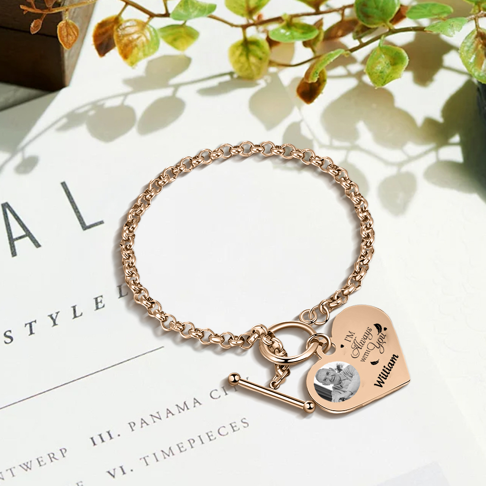 Personalised Memorial Bracelet –Custom Photo and Name Stainless Steel Bracelet- "I'm always with you" | Jessemade