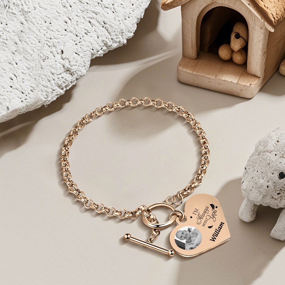 Personalised Memorial Bracelet –Custom Photo and Name Stainless Steel Bracelet- "I'm always with you" | Jessemade