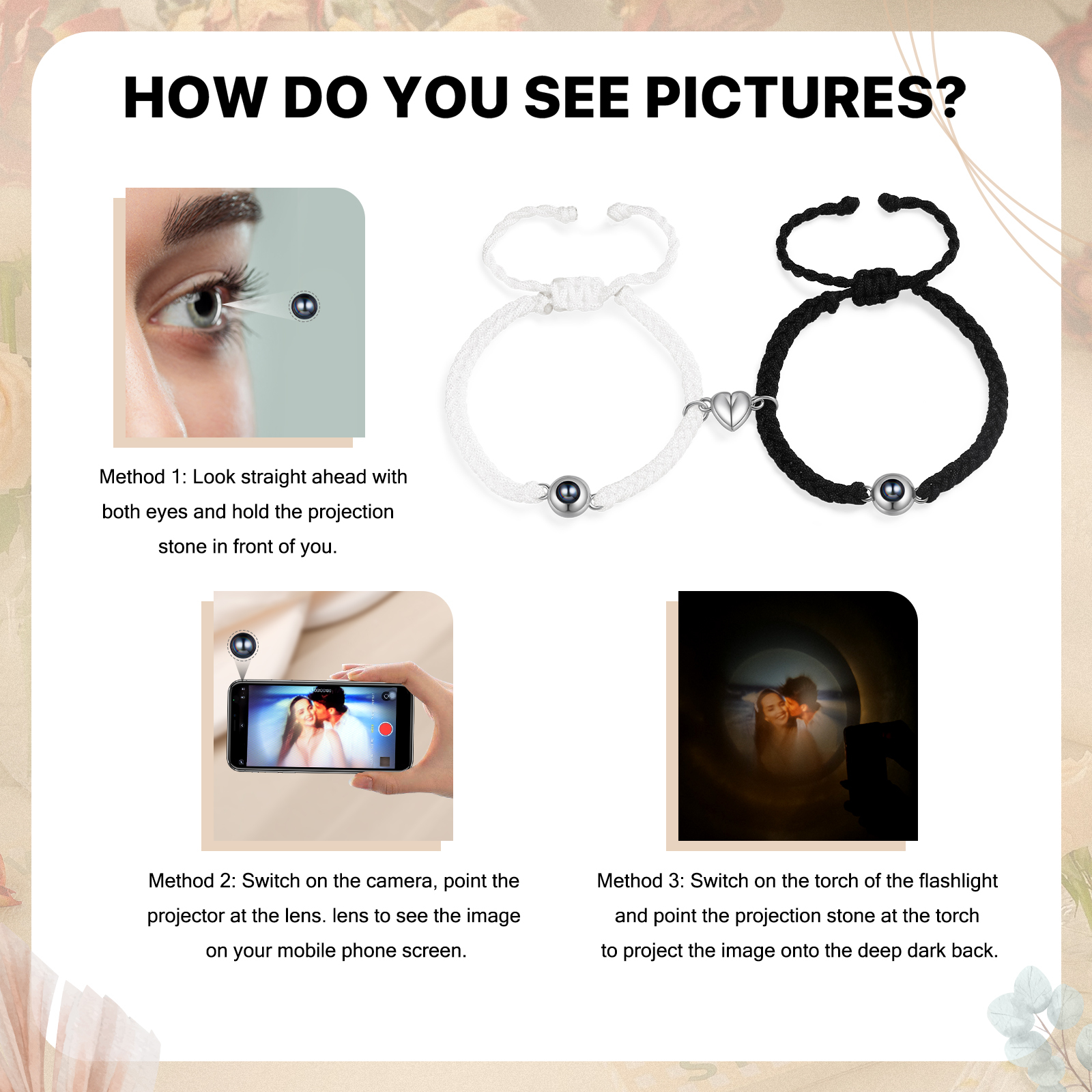 Personalised Projection Photo Bracelet – Customised with 1 Photo and Heart Design, Available in 3 Styles – Valentine’s Day Gift for Couple | Jessemade