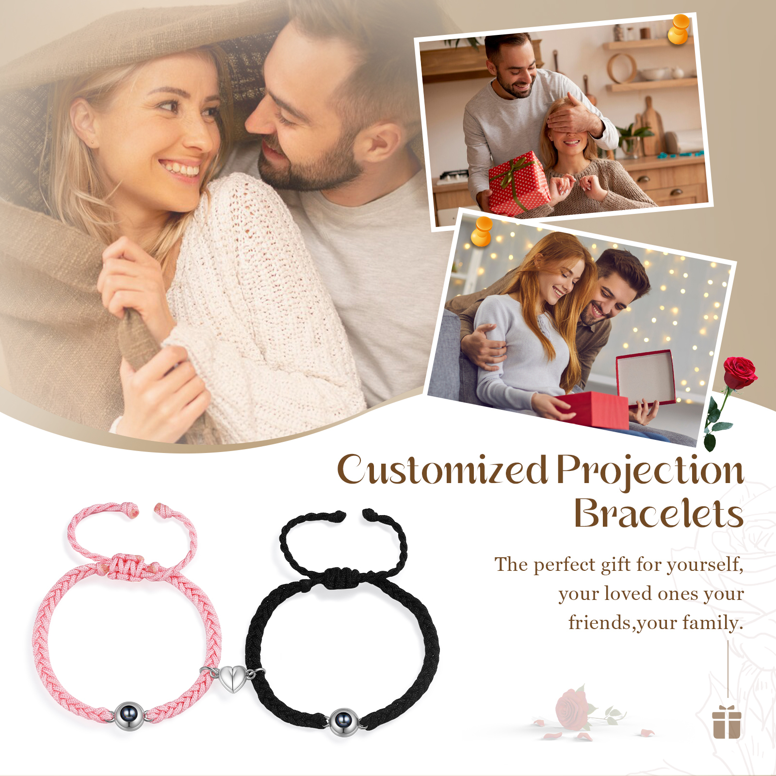 Personalised Projection Photo Bracelet – Customised with 1 Photo and Heart Design, Available in 3 Styles – Valentine’s Day Gift for Couple | Jessemade