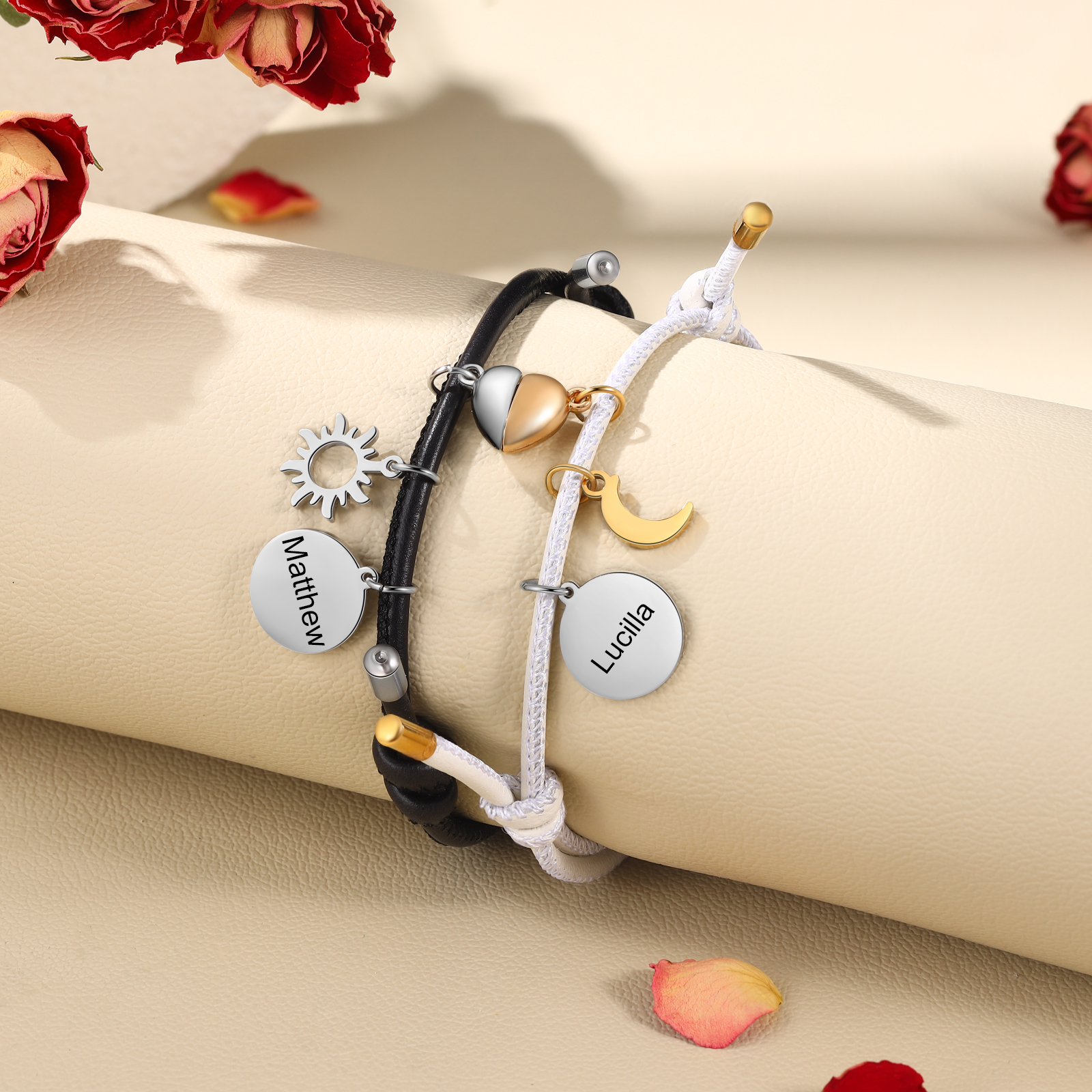 Personalised Couple Bracelets - Customised with 2 Names, Magnetic Design, Valentine’s Day Gift for Couple | Jessemade