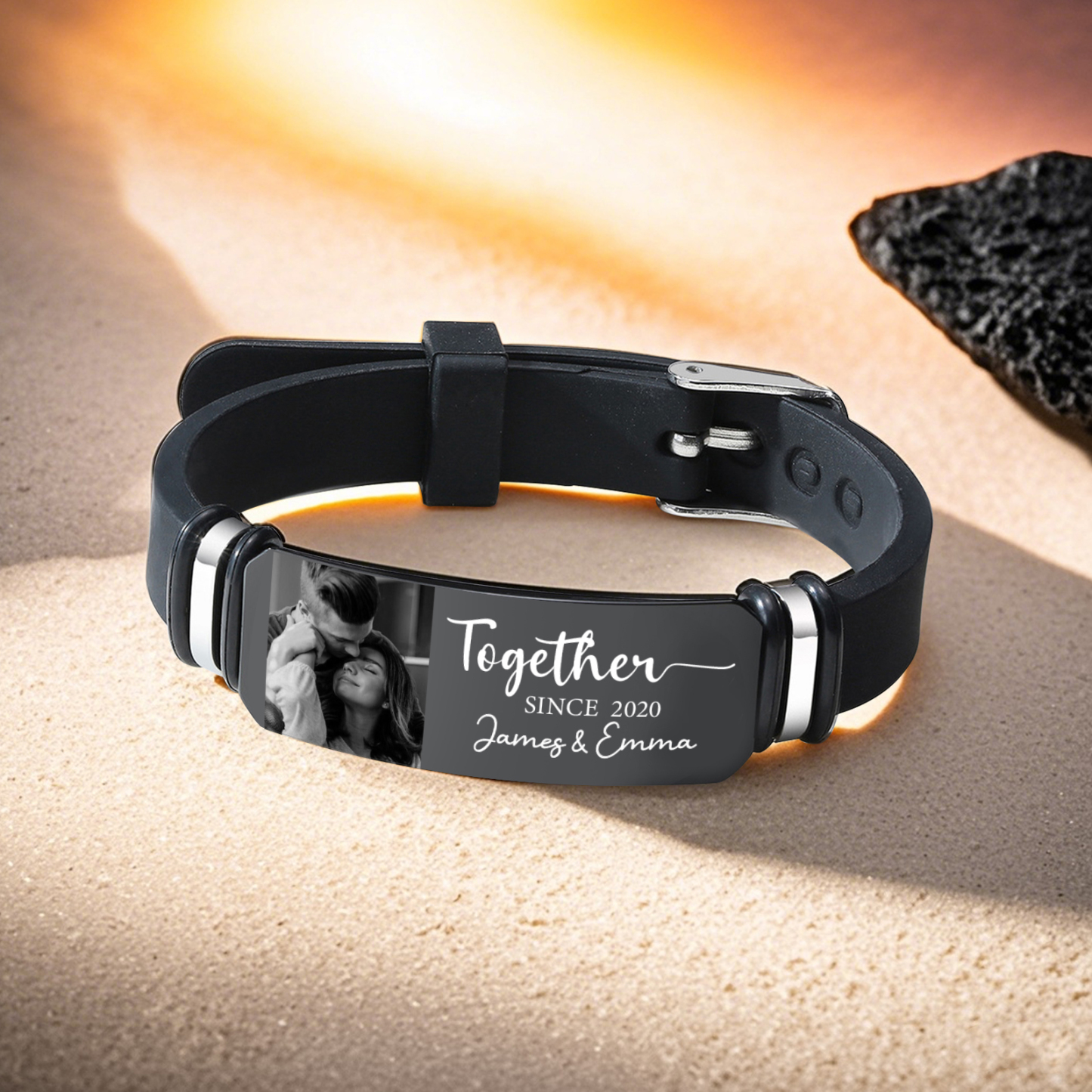 Personalised Men's Bracelet - Custom Photo, Text, and Year Engravings, Sleek Adjustable Design, Valentine’s Day Gift for Him | Jessemade