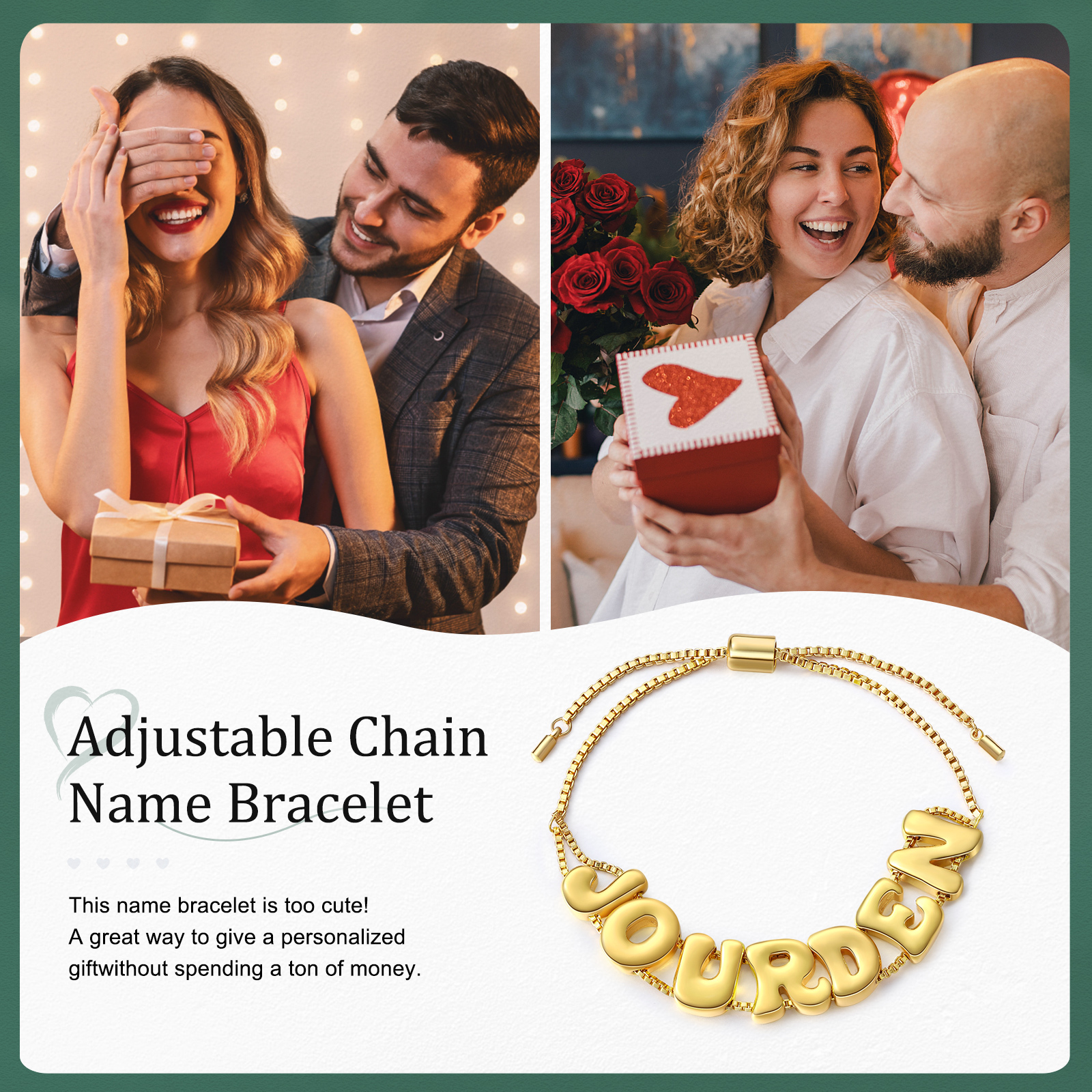 Personalised Adjustable Link Name Bracelet - Customise 7 Letters, Valentine’s Day Gift for Her | Jessemade