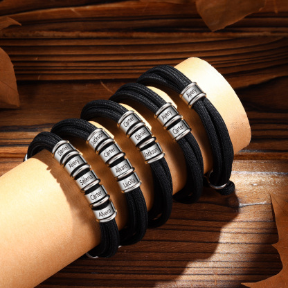 3 Names Personalised Men's Bracelet – Adjustable Rope with Custom Name Beads | Jessemade