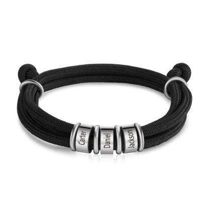 3 Names Personalised Men's Bracelet – Adjustable Rope with Custom Name Beads | Jessemade