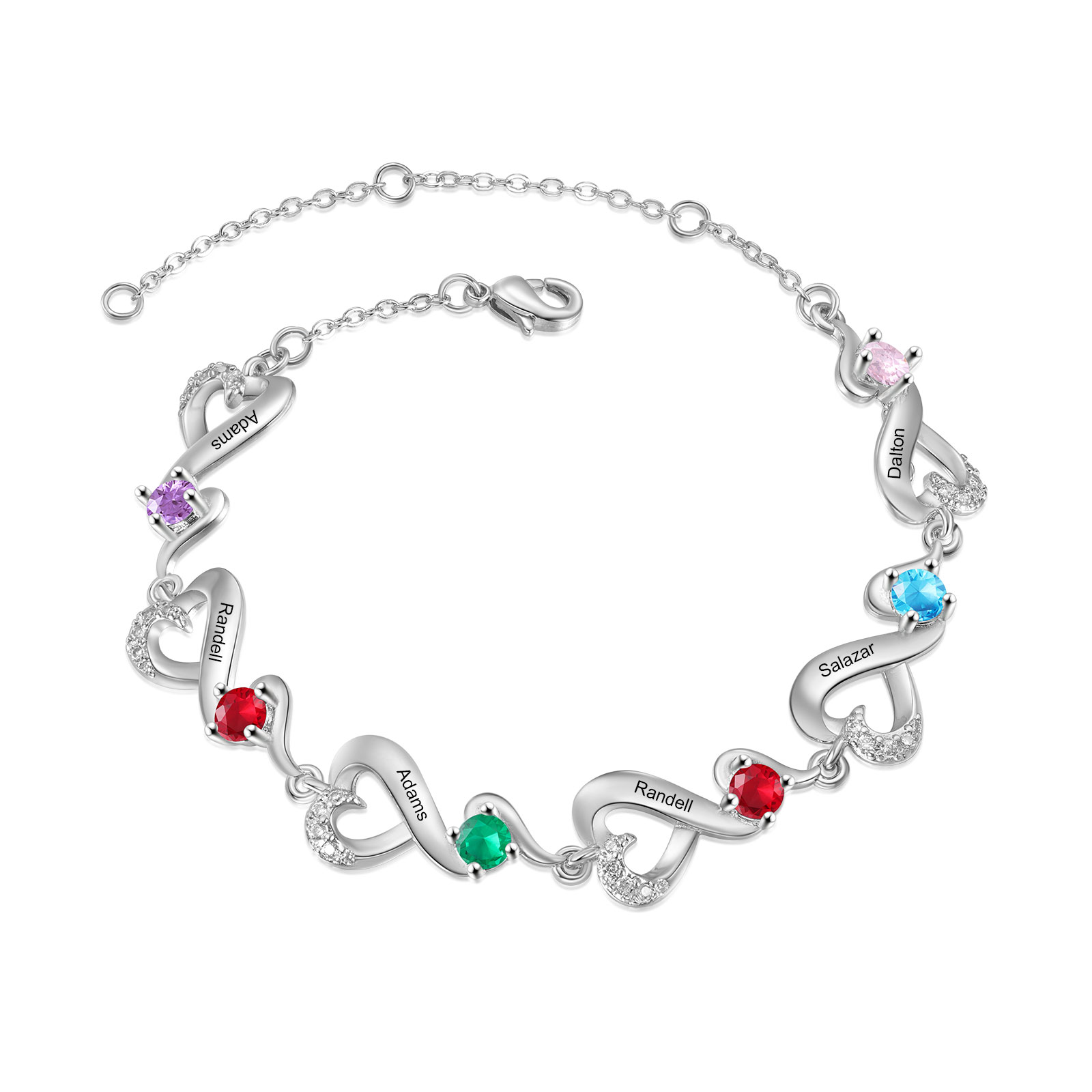 Personalised Bracelet With 6 Birthstones & Custom 6 Names , Time Is Not Old We Are Not Apart Bracelet Gift For Women | Jessemade