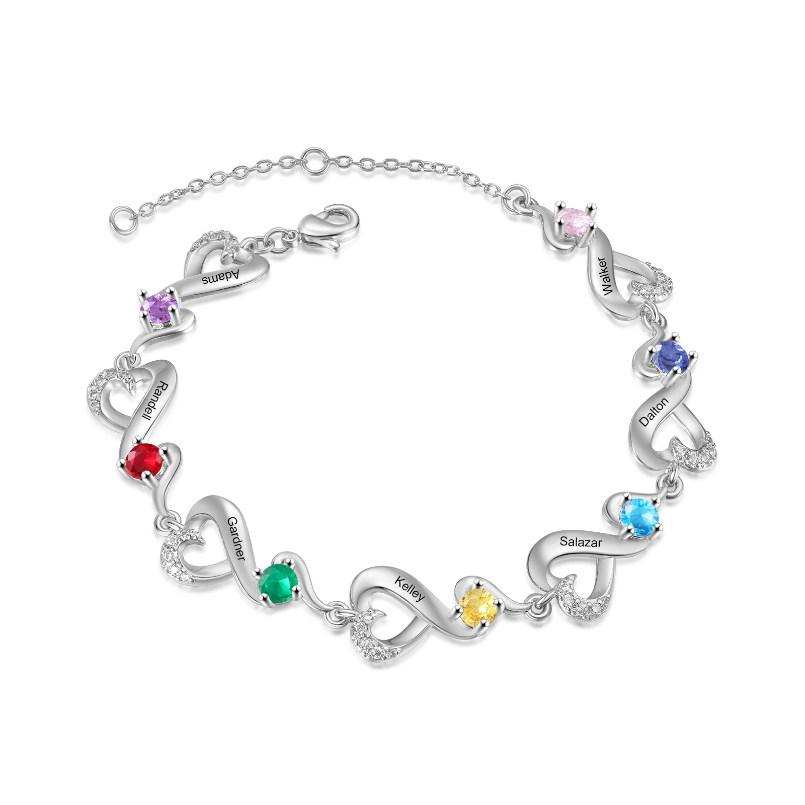 Personalised Bracelet With 7 Birthstones & Custom 7 Names , Time Is Not Old We Are Not Apart Bracelet Gift For Women | Jessemade