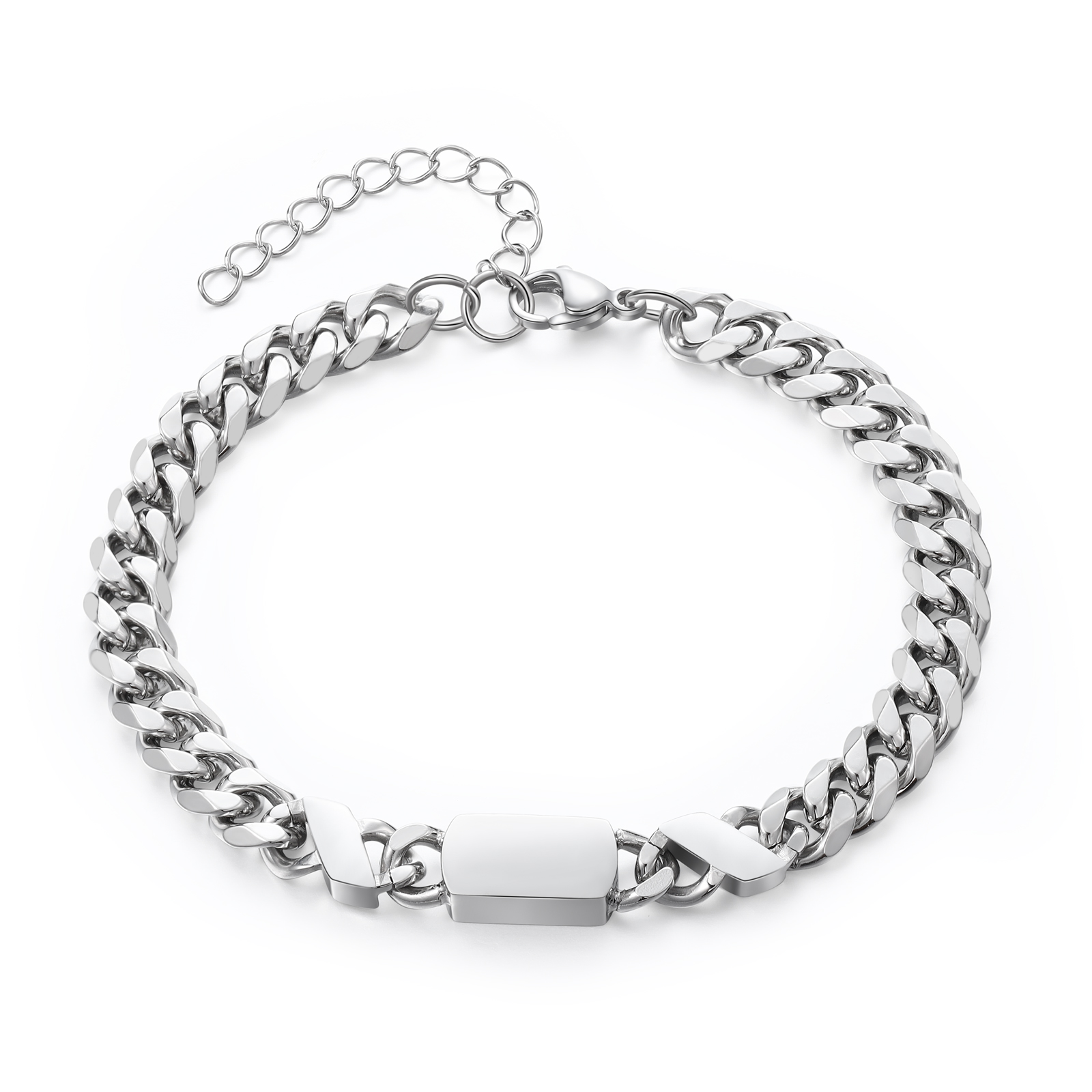 Personalised Cuban Chain Bracelet, Custom Text & 2 Names Engraved Gift for Men | Jessemade