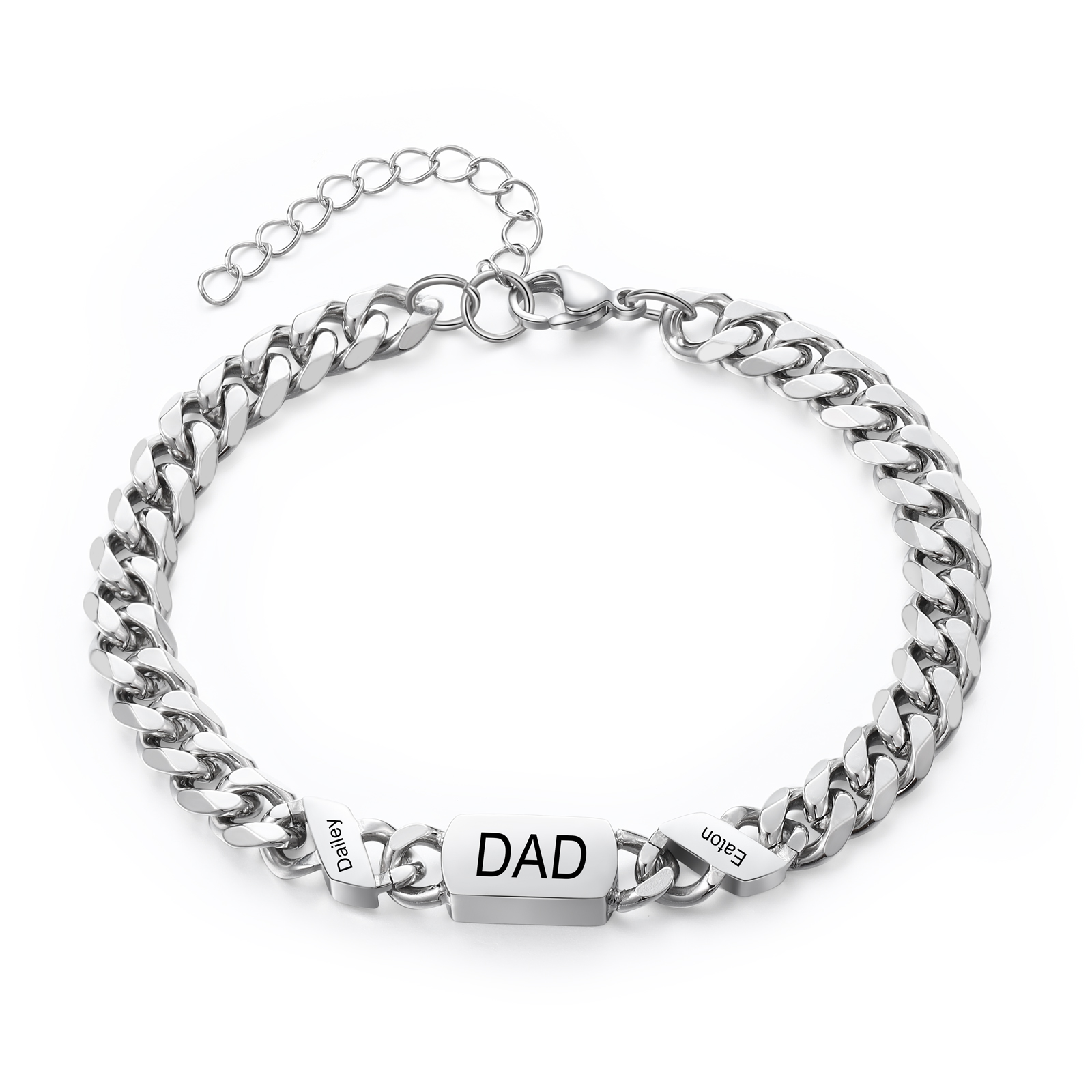 Personalised Cuban Chain Bracelet, Custom Text & 2 Names Engraved Gift for Men | Jessemade