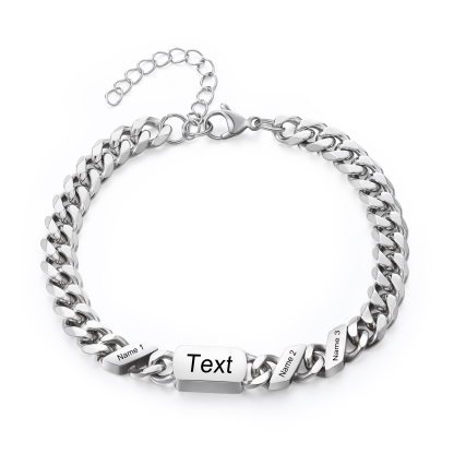 Personalised 1-6 Names Cuban Chain Bracelet Custom Text Engraved Gift for Men | Jessemade