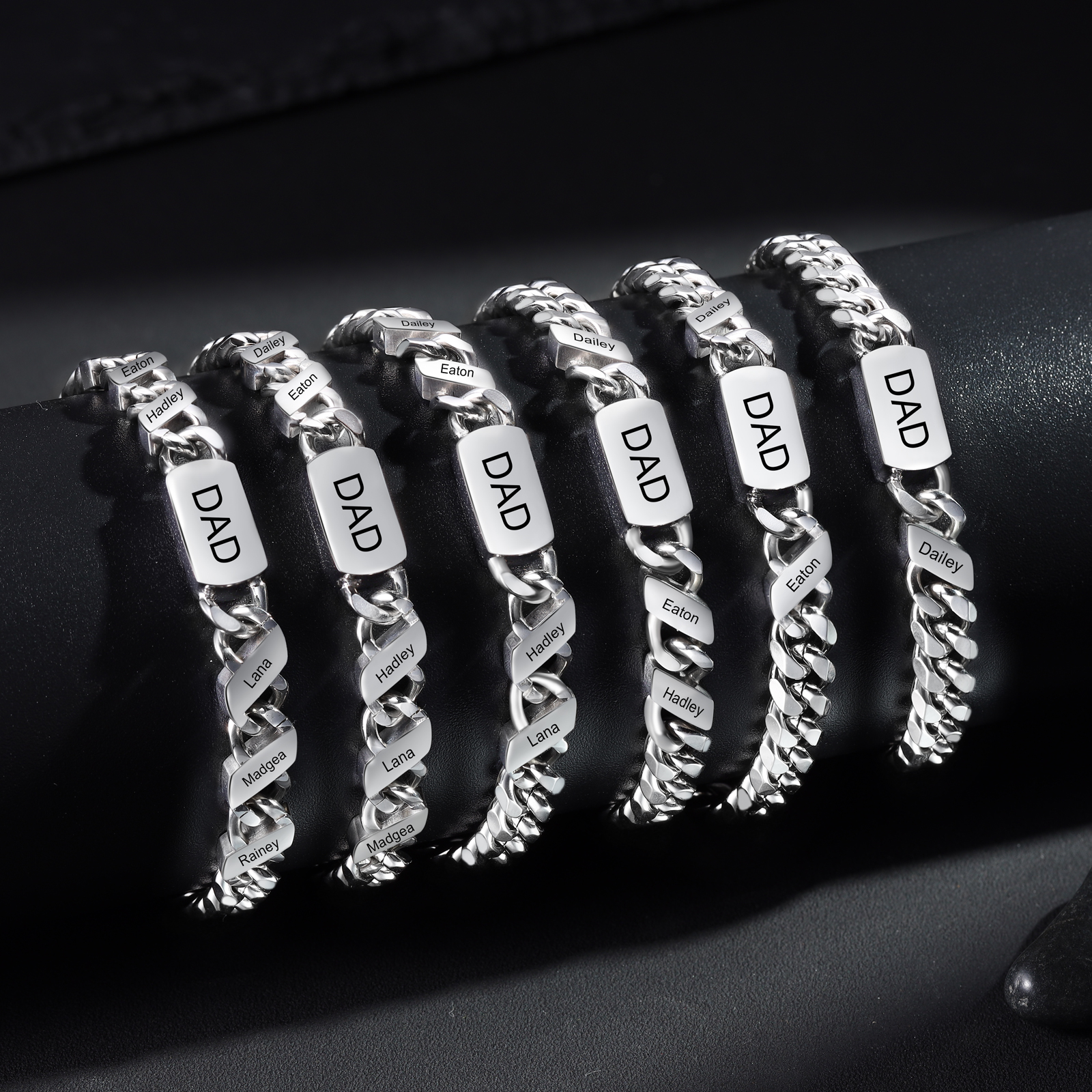 Personalised Cuban Chain Bracelet, Custom Text & 4 Names Engraved Gift for Men | Jessemade