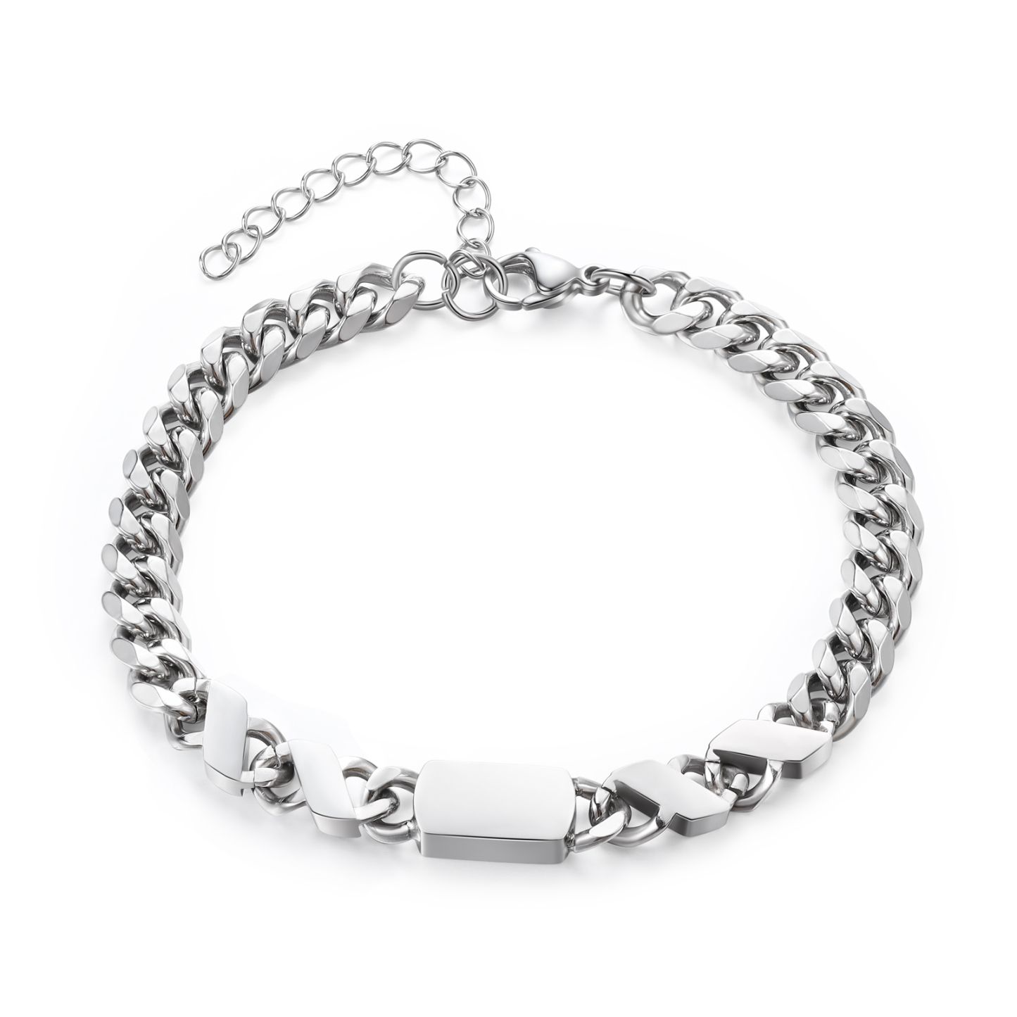 Personalised Cuban Chain Bracelet, Custom Text & 4 Names Engraved Gift for Men | Jessemade