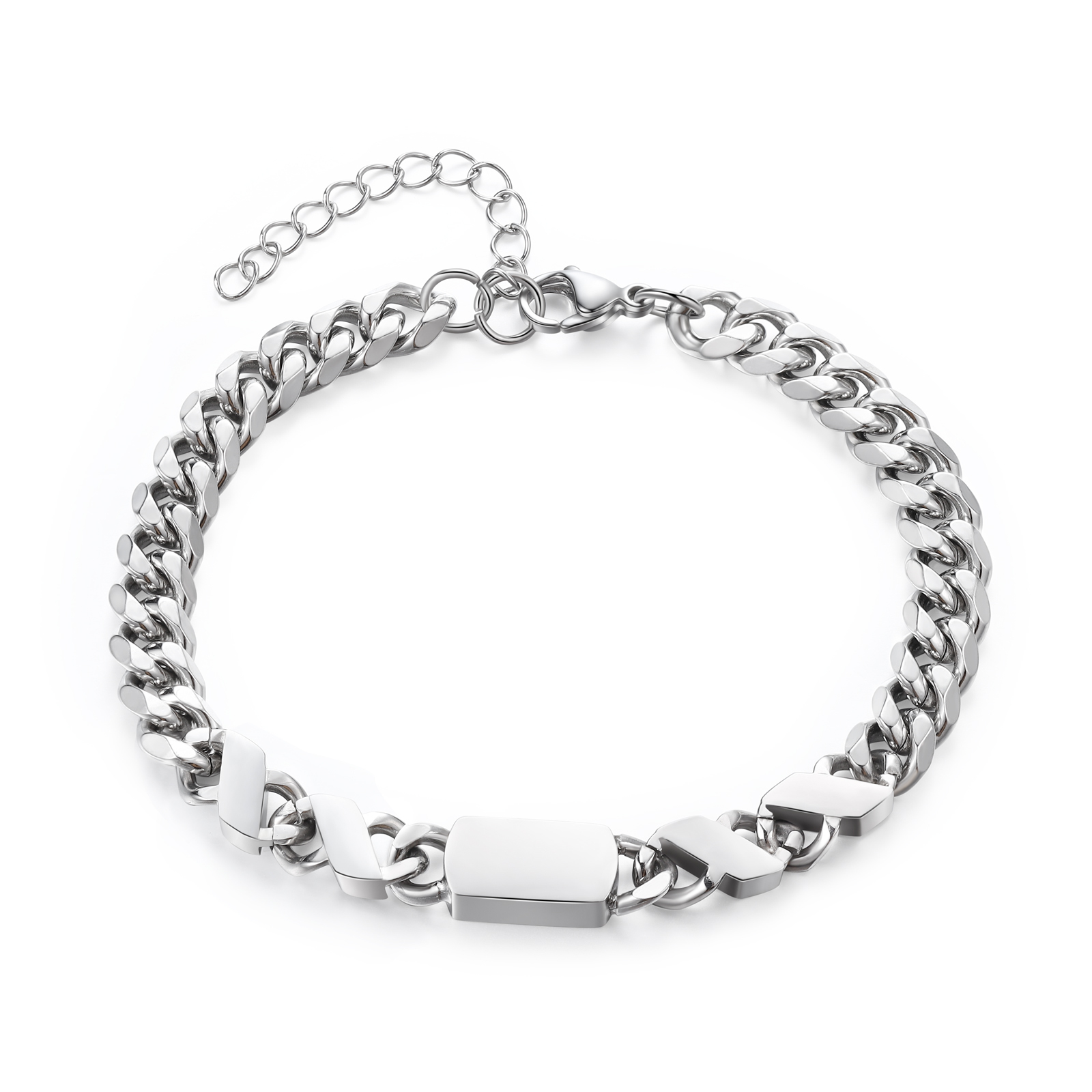 Personalised Cuban Chain Bracelet, Custom Text & 4 Names Engraved Gift for Men | Jessemade