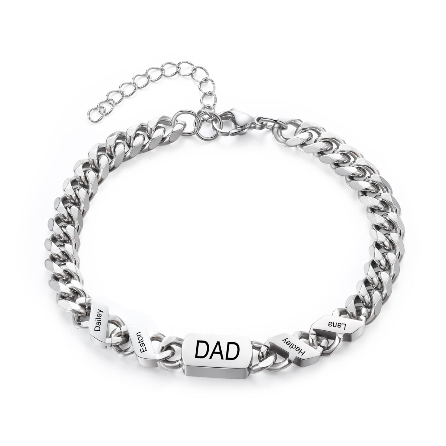 Personalised Cuban Chain Bracelet, Custom Text & 4 Names Engraved Gift for Men | Jessemade