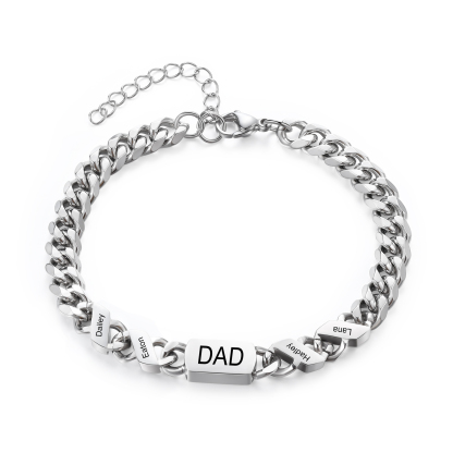 Personalised Cuban Chain Bracelet, Custom Text & 4 Names Engraved Gift for Men | Jessemade