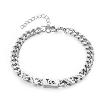 Personalised 1-6 Names Cuban Chain Bracelet Custom Text Engraved Gift for Men | Jessemade