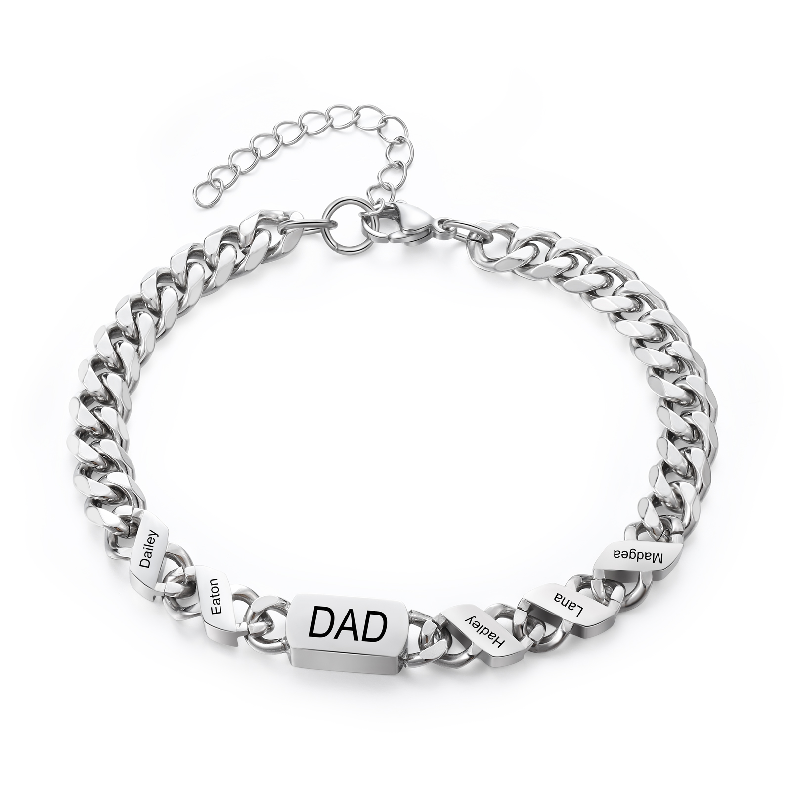 Personalised Cuban Chain Bracelet, Custom Text & 5 Names Engraved Gift for Men | Jessemade