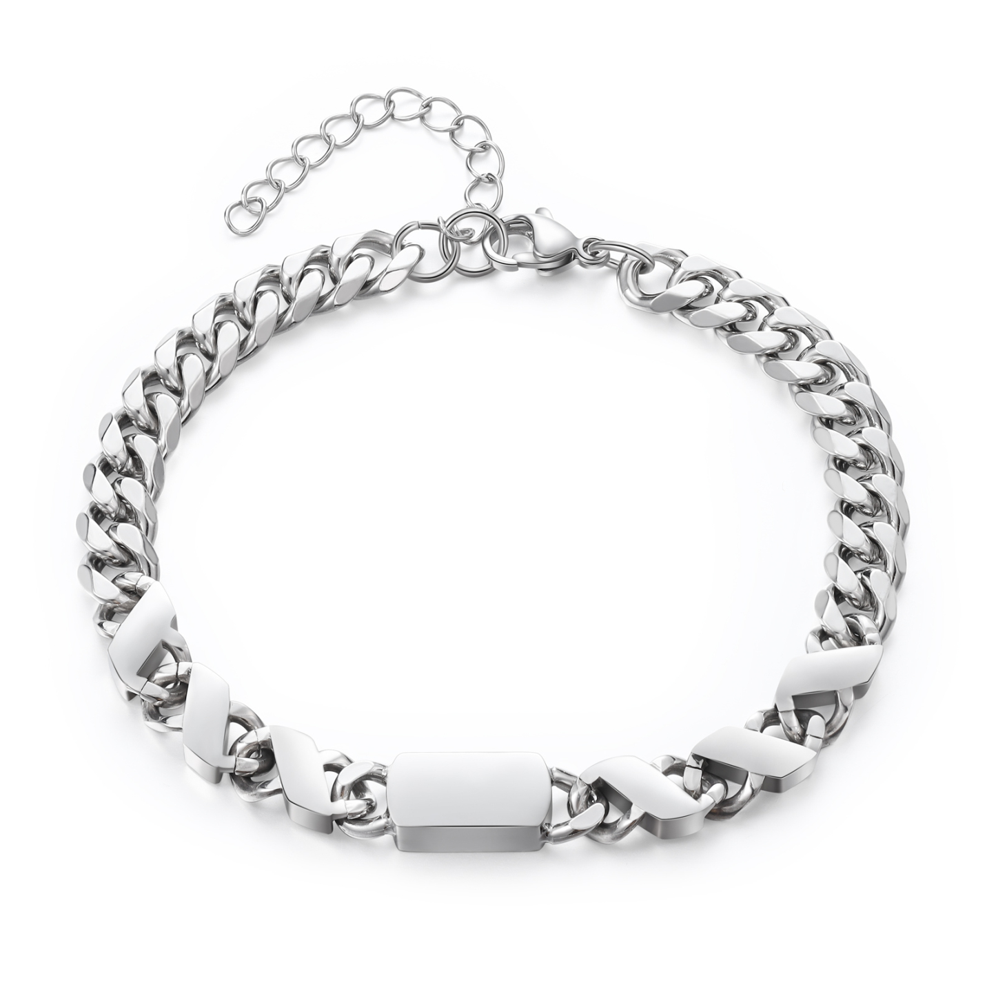 Personalised Cuban Chain Bracelet, Custom Text & 6 Names Engraved Gift for Men | Jessemade