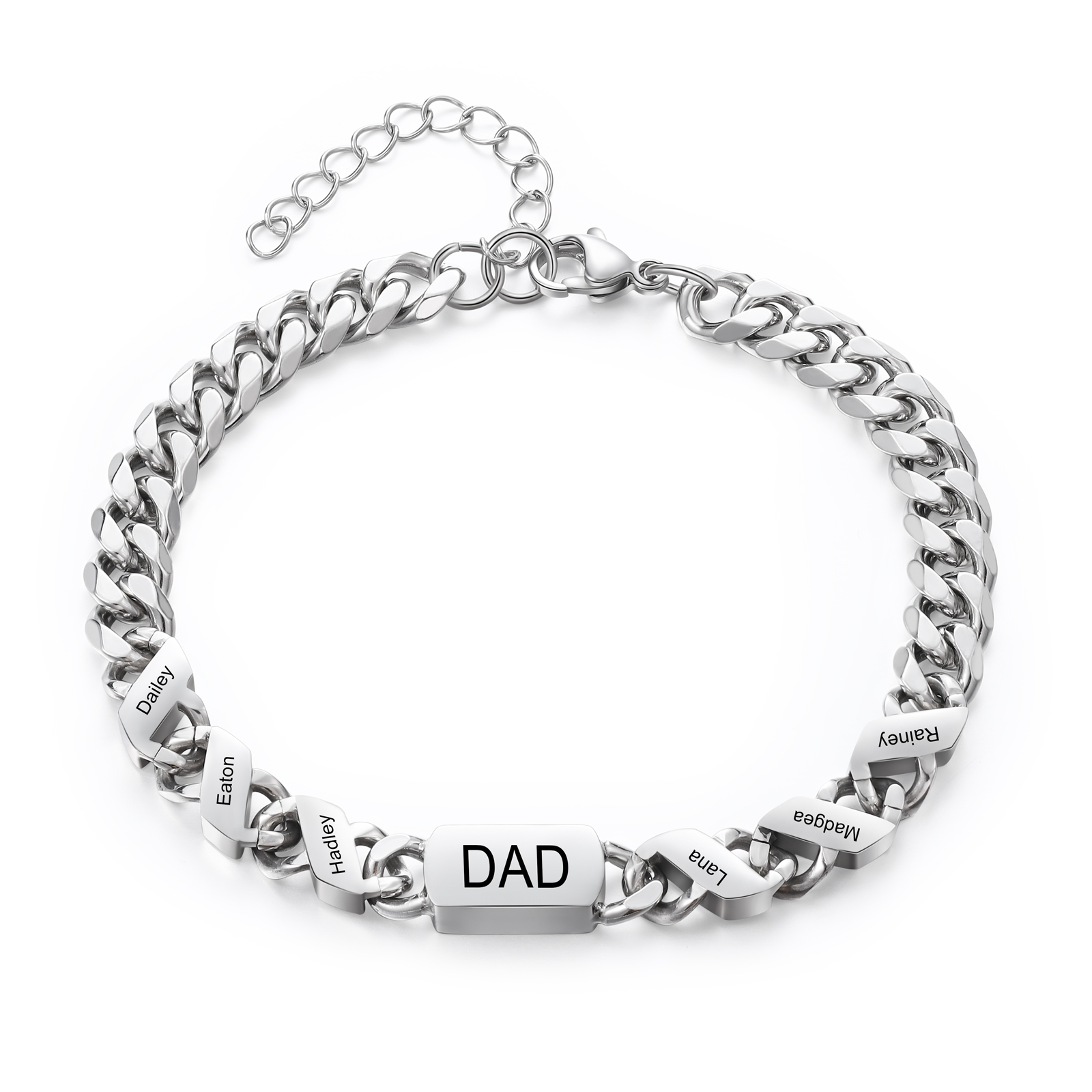 Personalised Cuban Chain Bracelet, Custom Text & 6 Names Engraved Gift for Men | Jessemade