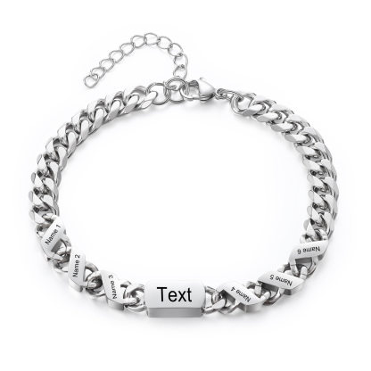 Personalised 1-6 Names Cuban Chain Bracelet Custom Text Engraved Gift for Men | Jessemade