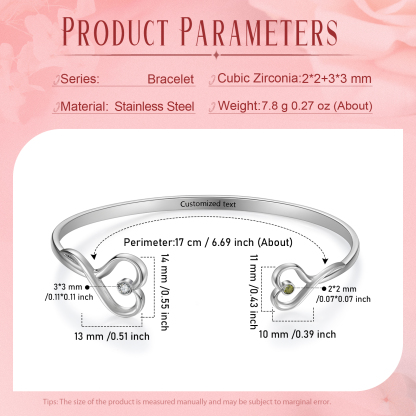 Personalised Birthstone Bangle, Custom 2 Names & Text Bracelet for Mum | Jessemade