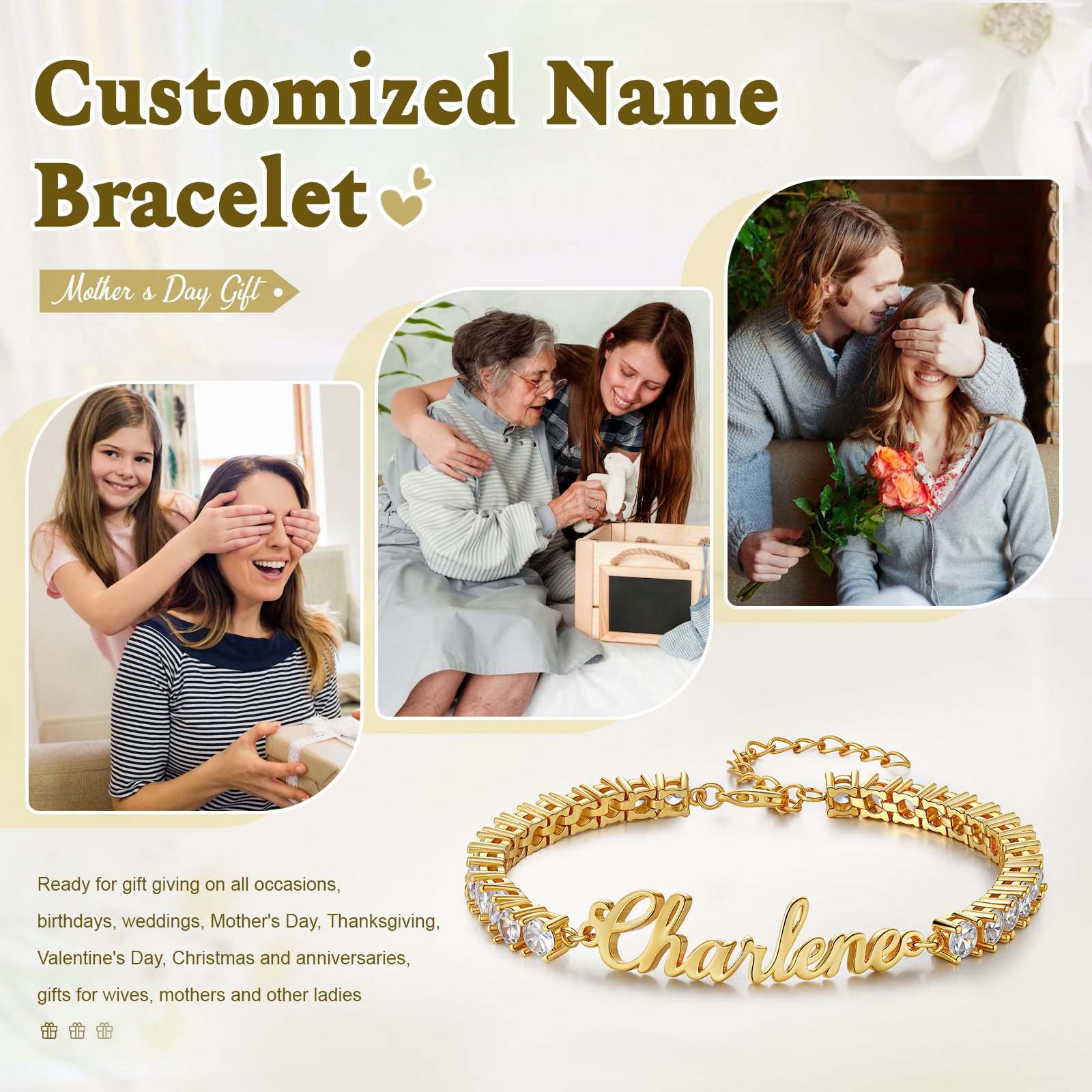 Personalised Gold Name Bracelet – Custom Adjustable Jewellery Gift for Women | Jessemade