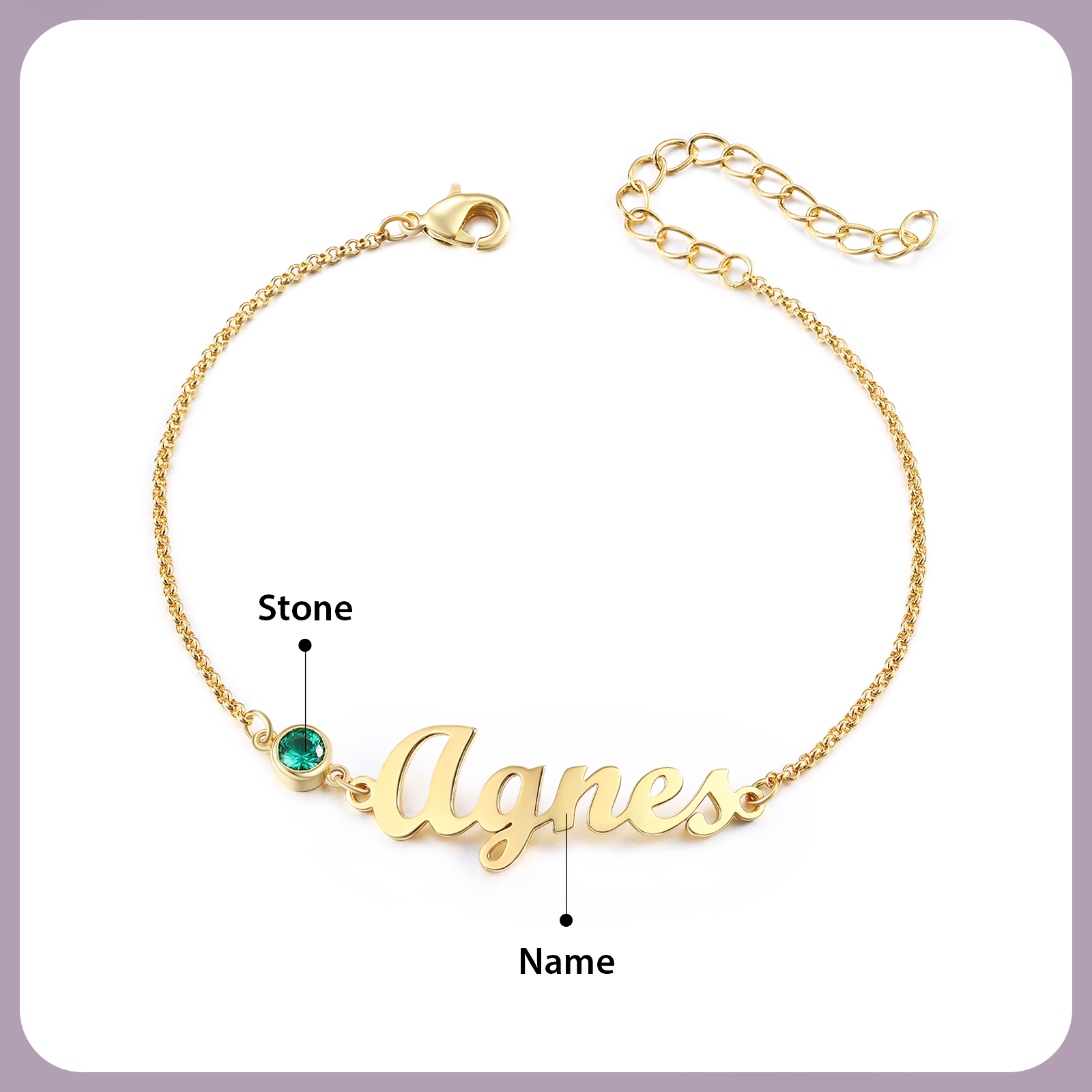1 Name & 1 Birthstone - Personalised Birthstone Beautiful Gold Colour Bracelet Gift for Her | Jessemade