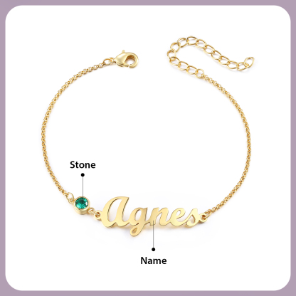 1 Name & 1 Birthstone - Personalised Birthstone Beautiful Gold Colour Bracelet Gift for Her | Jessemade
