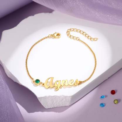 1 Name & 1 Birthstone - Personalised Birthstone Beautiful Gold Colour Bracelet Gift for Her | Jessemade