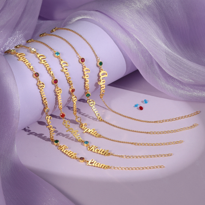 4 Names & 4 Birthstones - Personalised Birthstone Beautiful Gold Colour Bracelet Gift for Her | Jessemade