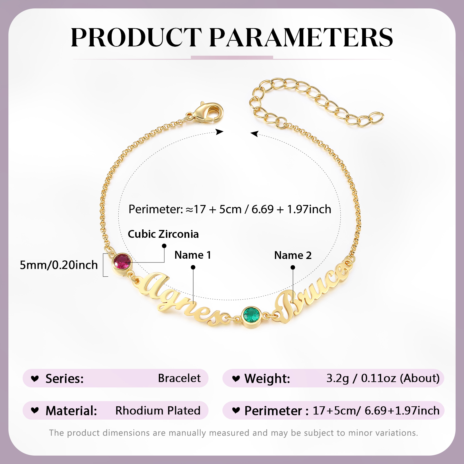 2 Names & 2 Birthstones - Personalised Birthstone Beautiful Gold Colour Bracelet Gift for Her | Jessemade