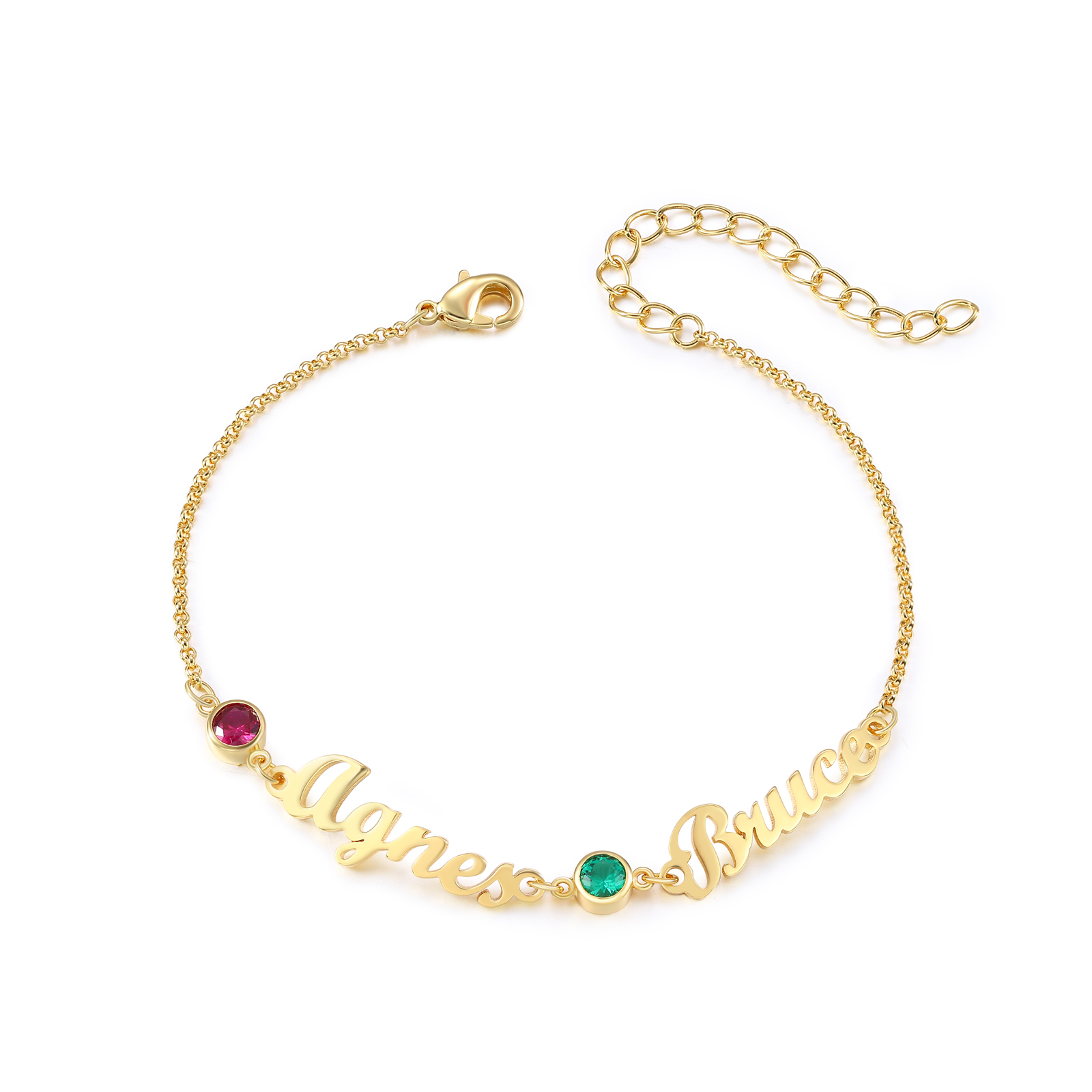 2 Names & 2 Birthstones - Personalised Birthstone Beautiful Gold Colou