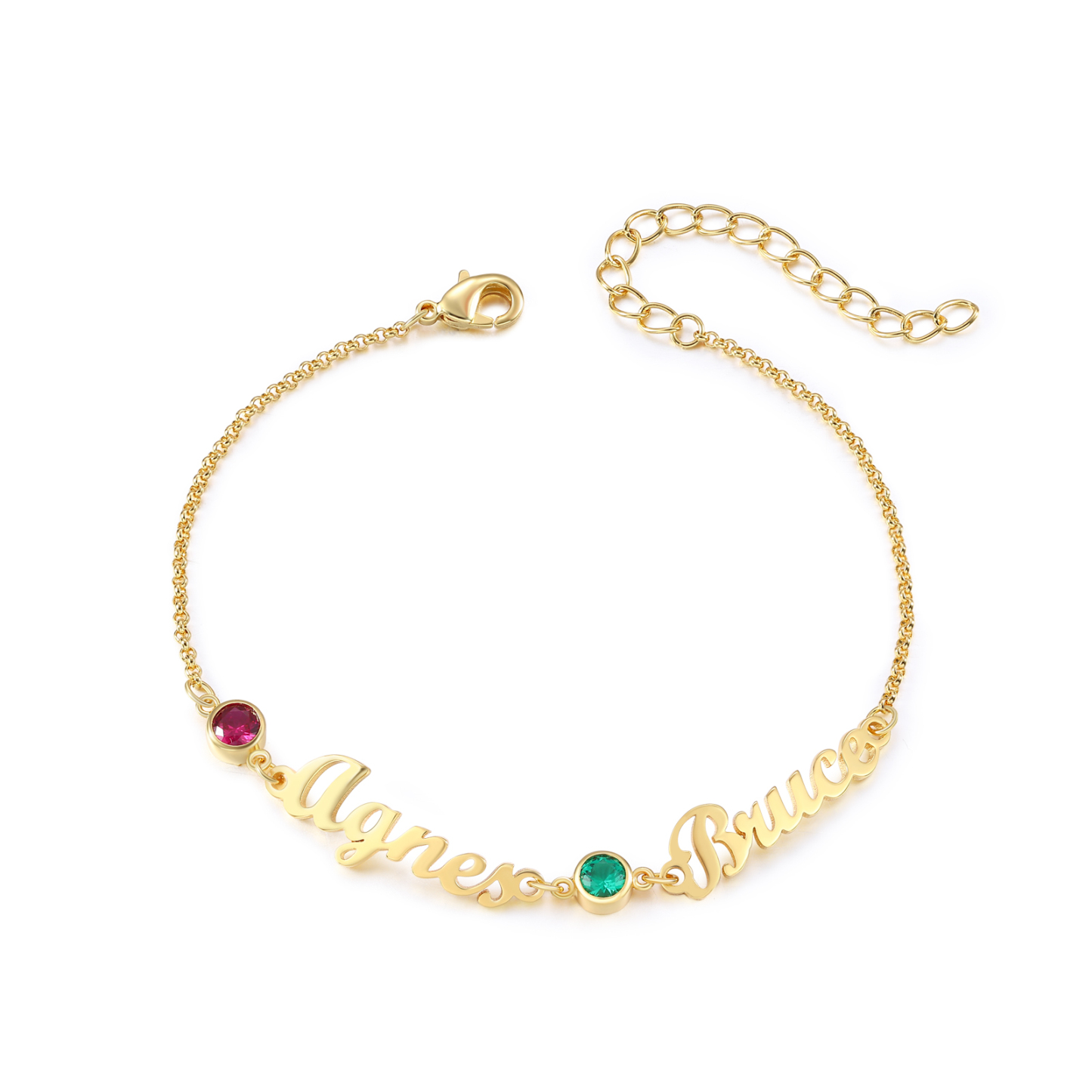 2 Names & 2 Birthstones - Personalised Birthstone Beautiful Gold Colou