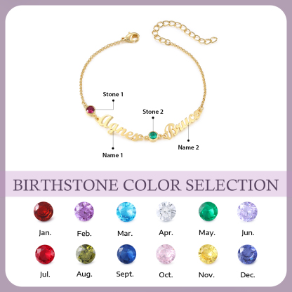 2 Names & 2 Birthstones - Personalised Birthstone Beautiful Gold Colour Bracelet Gift for Her | Jessemade
