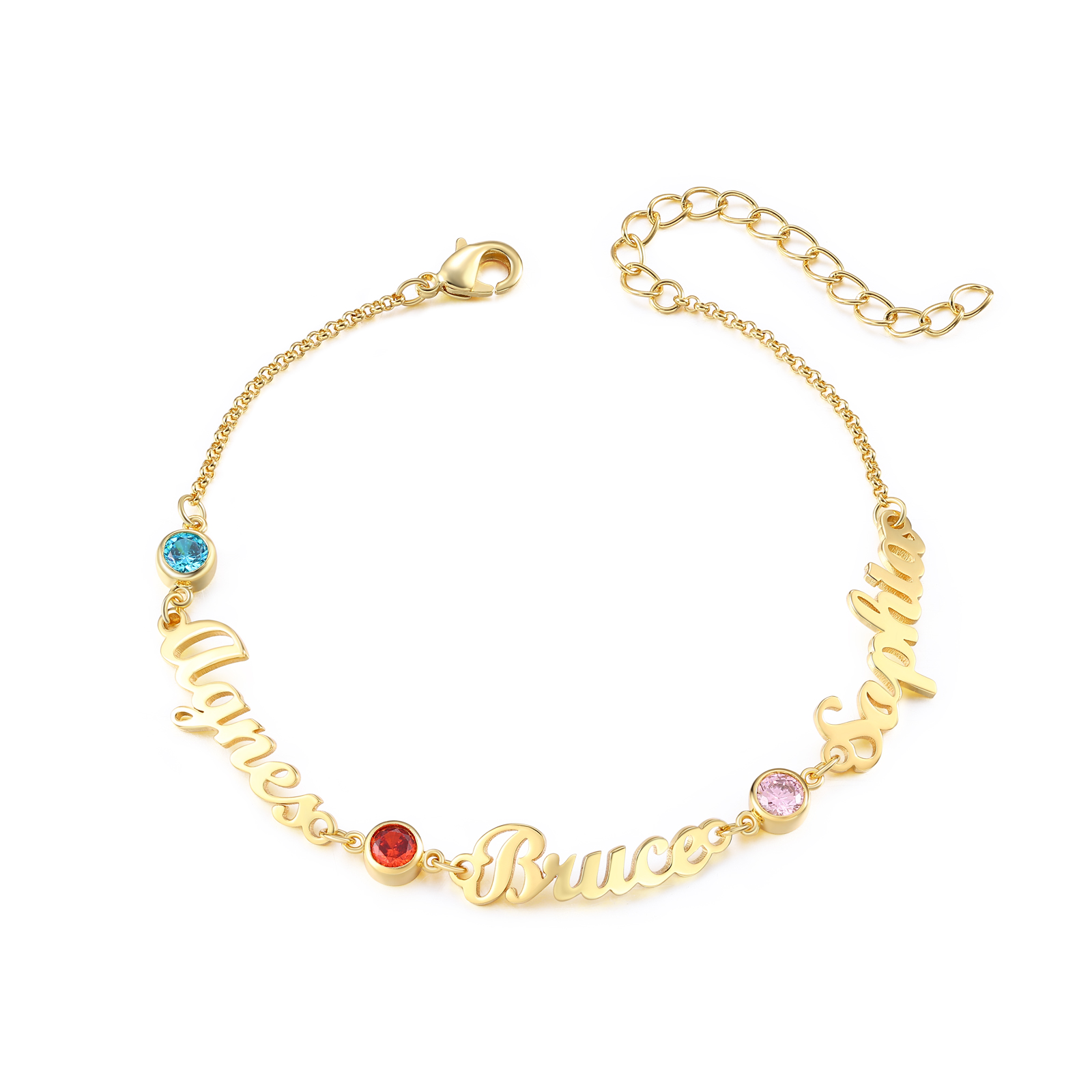 3 Names & 3 Birthstones - Personalised Birthstone Beautiful Gold Colour Bracelet Gift for Her | Jessemade