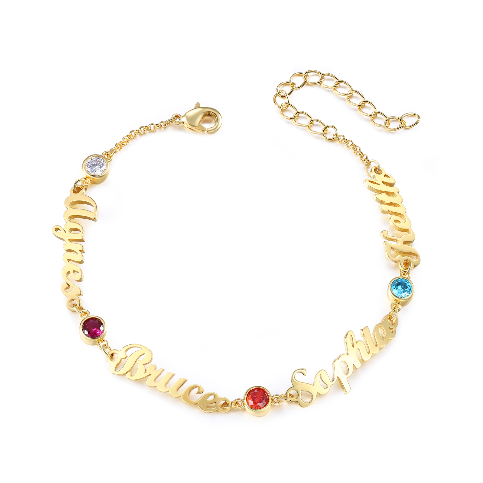 4 Names & 4 Birthstones - Personalised Birthstone Beautiful Gold Colou